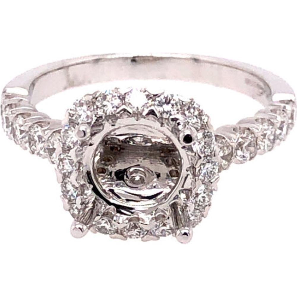 18K White Gold Diamond Halo Semi-Mount Ring for Round Center Stone by Afarin