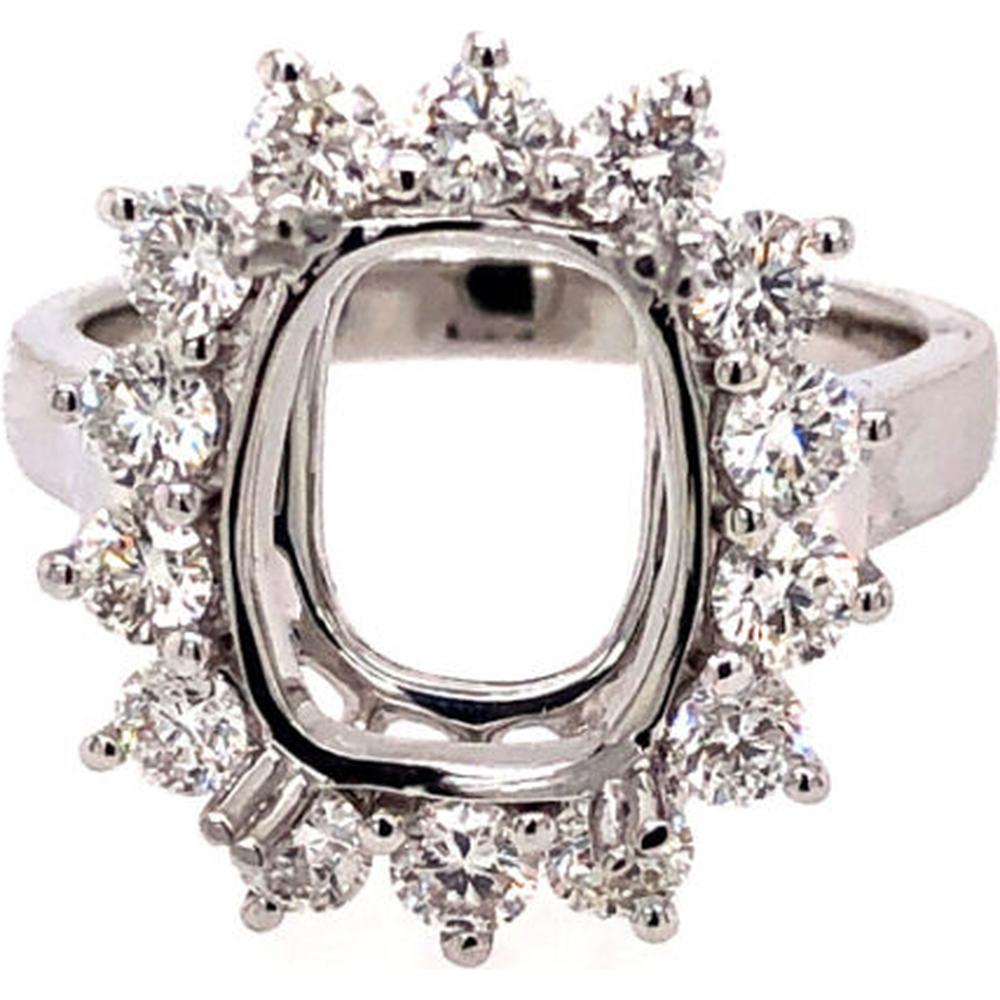 18K White Gold Diamond Halo Semi-Mount Ring with Cushion-Inspired Center Setting by Afarin