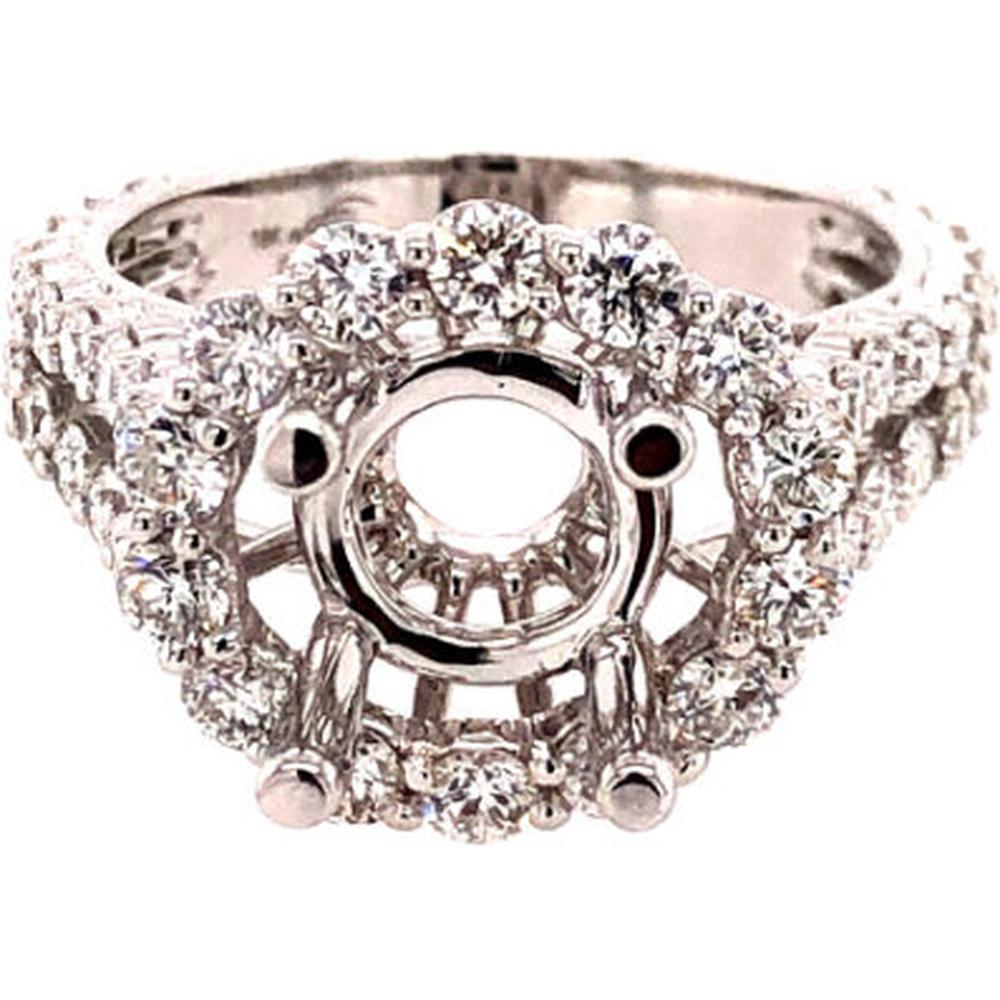 18K White Gold Diamond Halo Semi-Mount Ring with Round Center Setting by Afarin