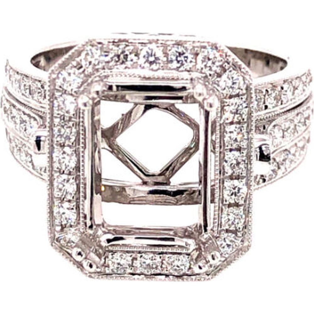 18K White Gold Diamond Halo Semi-Mount Ring with Split Shank Design by Afarin