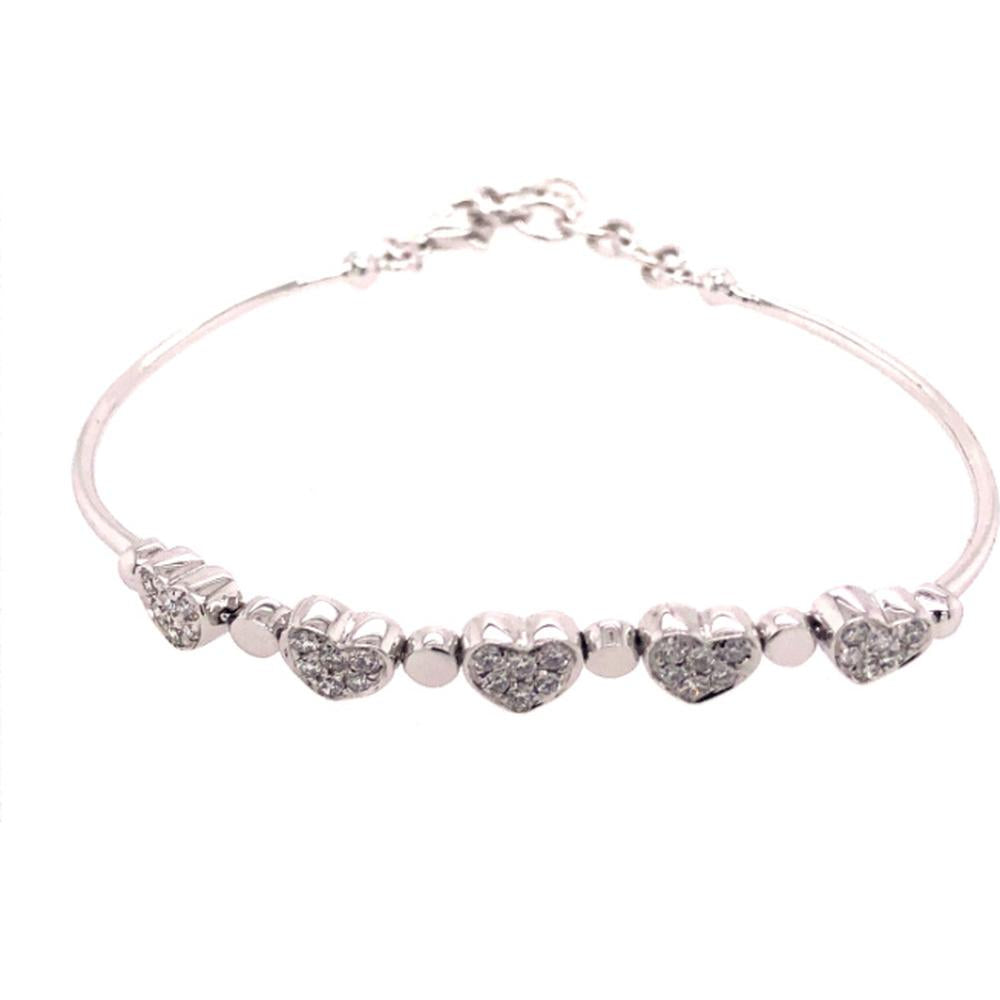 18K White Gold Diamond Heart Motif Bangle Bracelet by Afarin