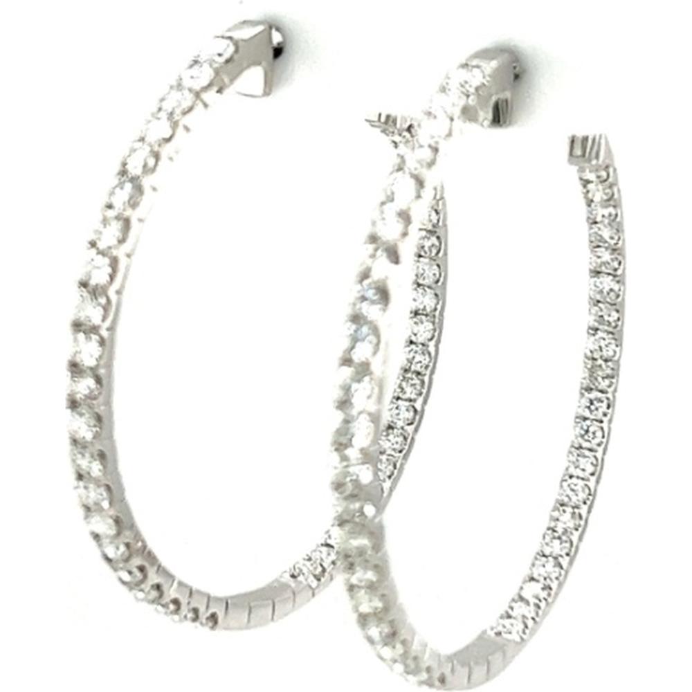 18K White Gold Diamond Hoop Earrings with Round Diamonds by Afarin