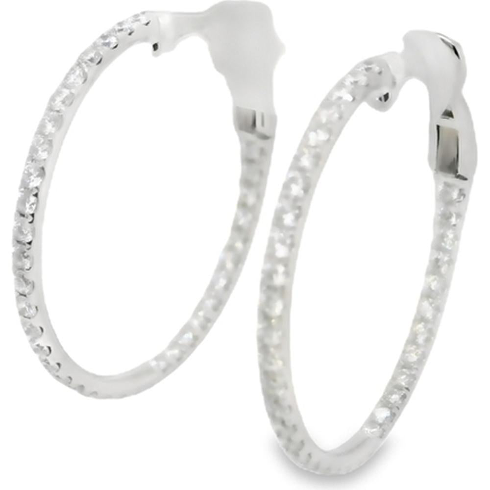 18K White Gold Diamond Hoop Earrings with Round Diamonds by Afarin
