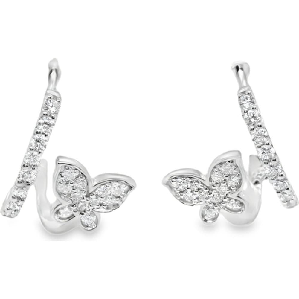 18K White Gold Diamond Huggie Earrings with Butterfly Motif by Afarin