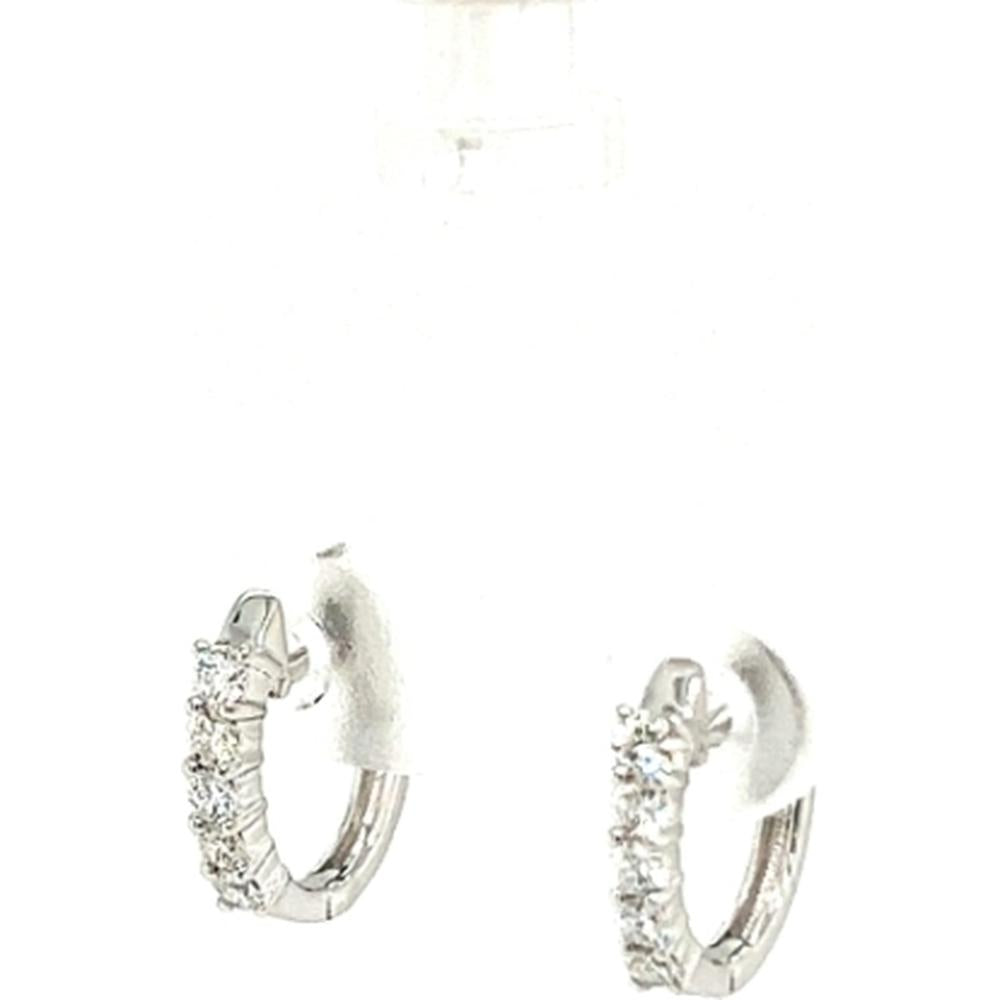 18K White Gold Diamond Huggie Earrings with Prong-Set Round Diamonds by Afarin