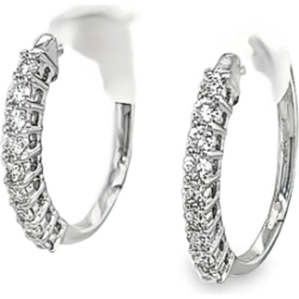 18K White Gold Diamond Huggie Hoop Earrings by Afarin
