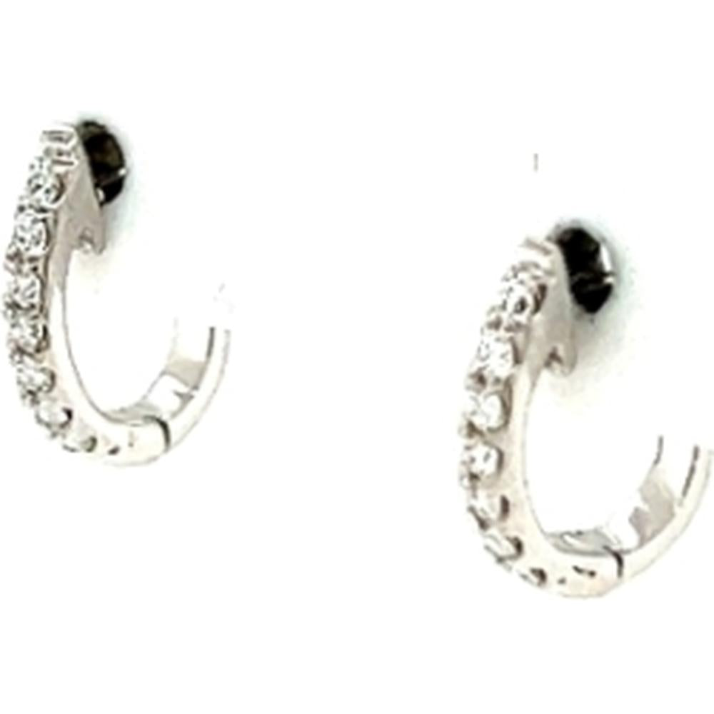 18K White Gold Diamond Huggie Hoop Earrings by Afarin