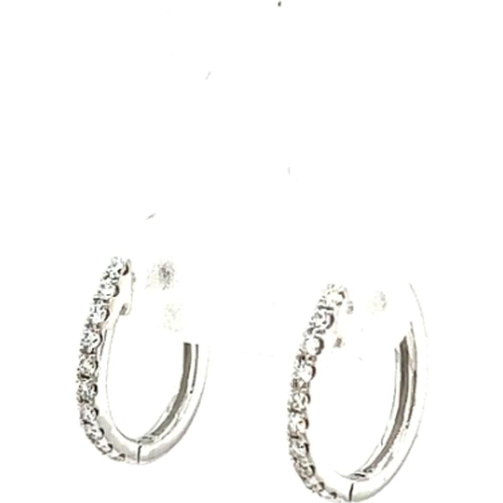 18K White Gold Diamond Huggie Hoop Earrings by Afarin