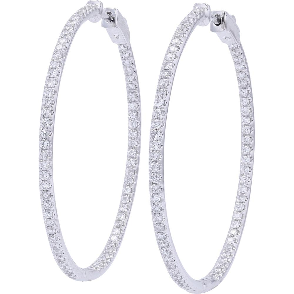 18K White Gold Diamond Inside-Out Hoop Earrings - 1.20 Carat Total Diamond Weight