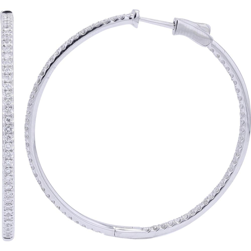 18K White Gold Diamond Inside-Out Hoop Earrings - 1.20 Carat Total Diamond Weight