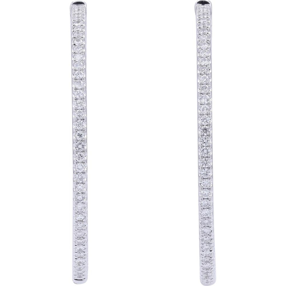 18K White Gold Diamond Inside-Out Hoop Earrings - 1.20 Carat Total Diamond Weight