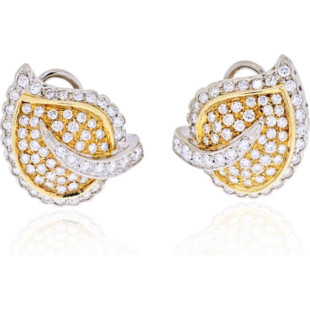 18K White Gold Diamond Leaf Motif Earrings - 4.5 Carats Total Diamond Weight