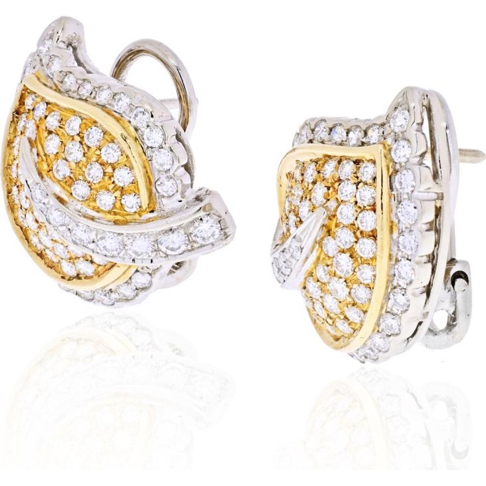 18K White Gold Diamond Leaf Motif Earrings - 4.5 Carats Total Diamond Weight