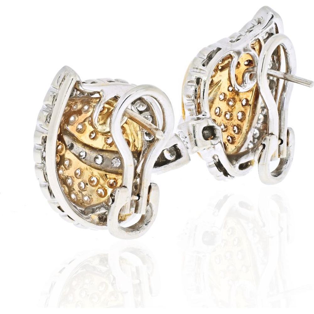 18K White Gold Diamond Leaf Motif Earrings - 4.5 Carats Total Diamond Weight