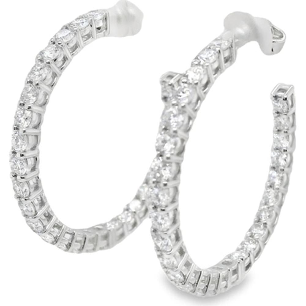18K White Gold Diamond Medium Hoop Earrings by Afarin