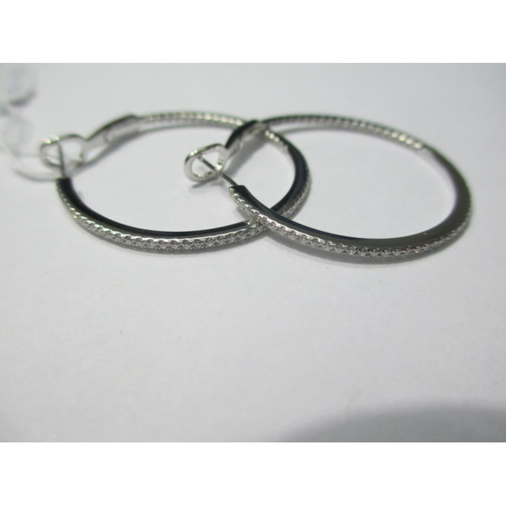 18K White Gold Diamond Medium Hoop Earrings by Afarin