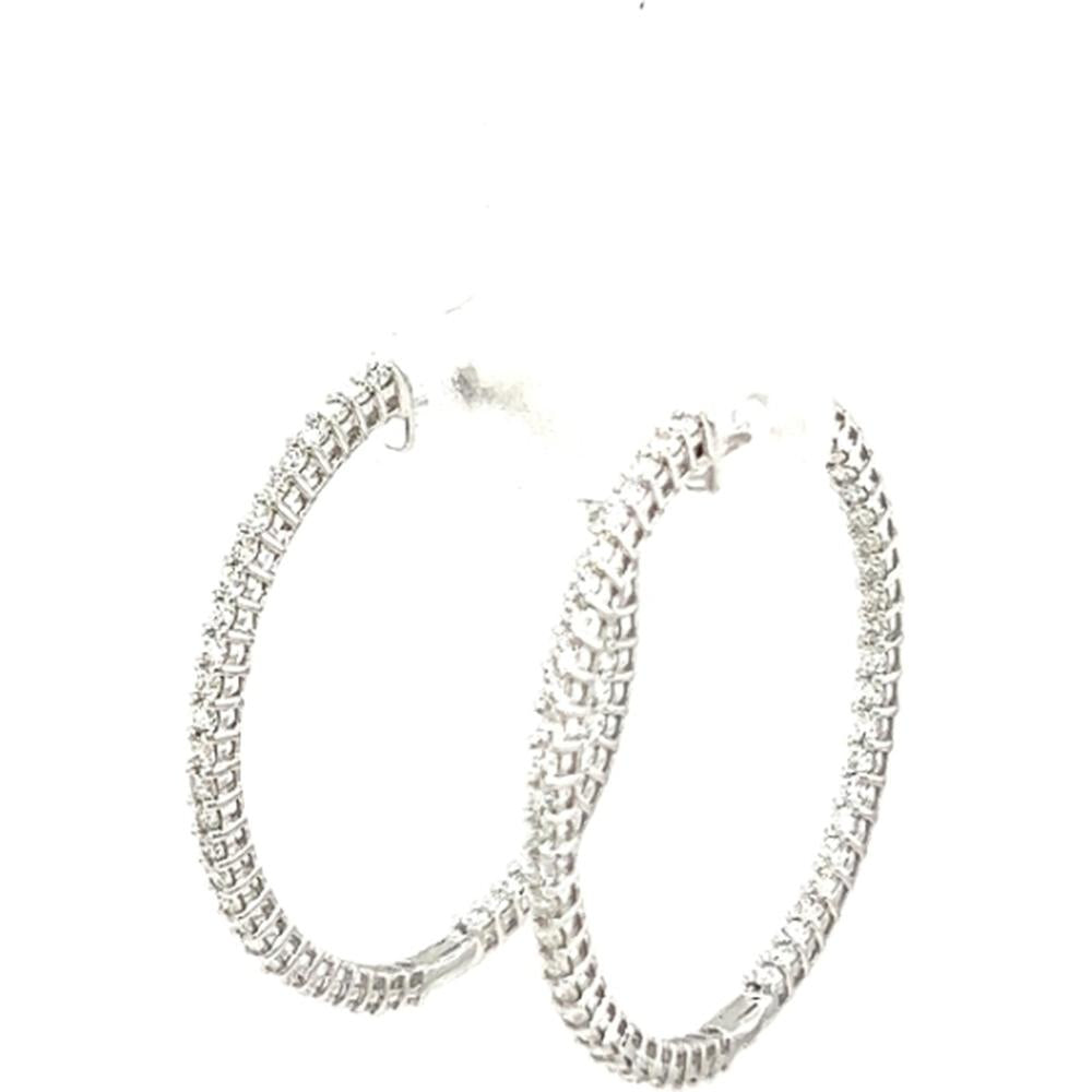 18K White Gold Diamond Medium Hoop Earrings by Afarin