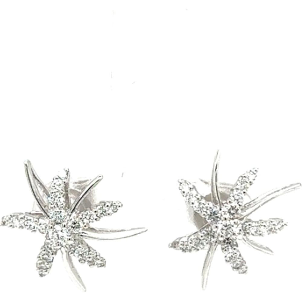 18K White Gold Diamond Motif Stud Earrings by Afarin