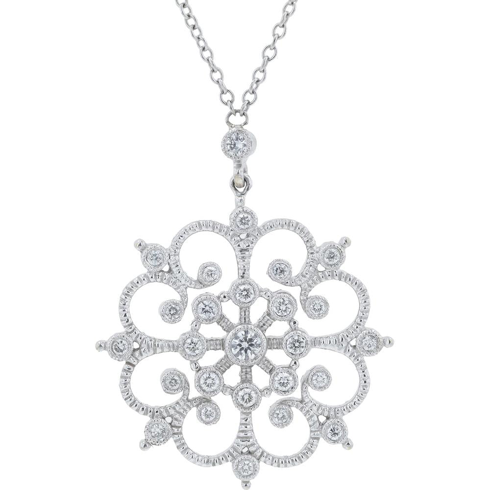 18K White Gold Diamond Necklace with Swirling Pendant - 0.50 Carat Total Diamond Weight