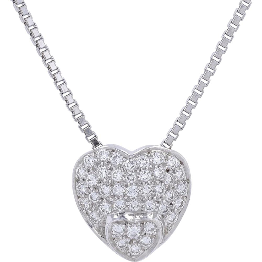 18K White Gold Diamond Pave Heart Pendant - 0.27 Carats Total Diamond Weight