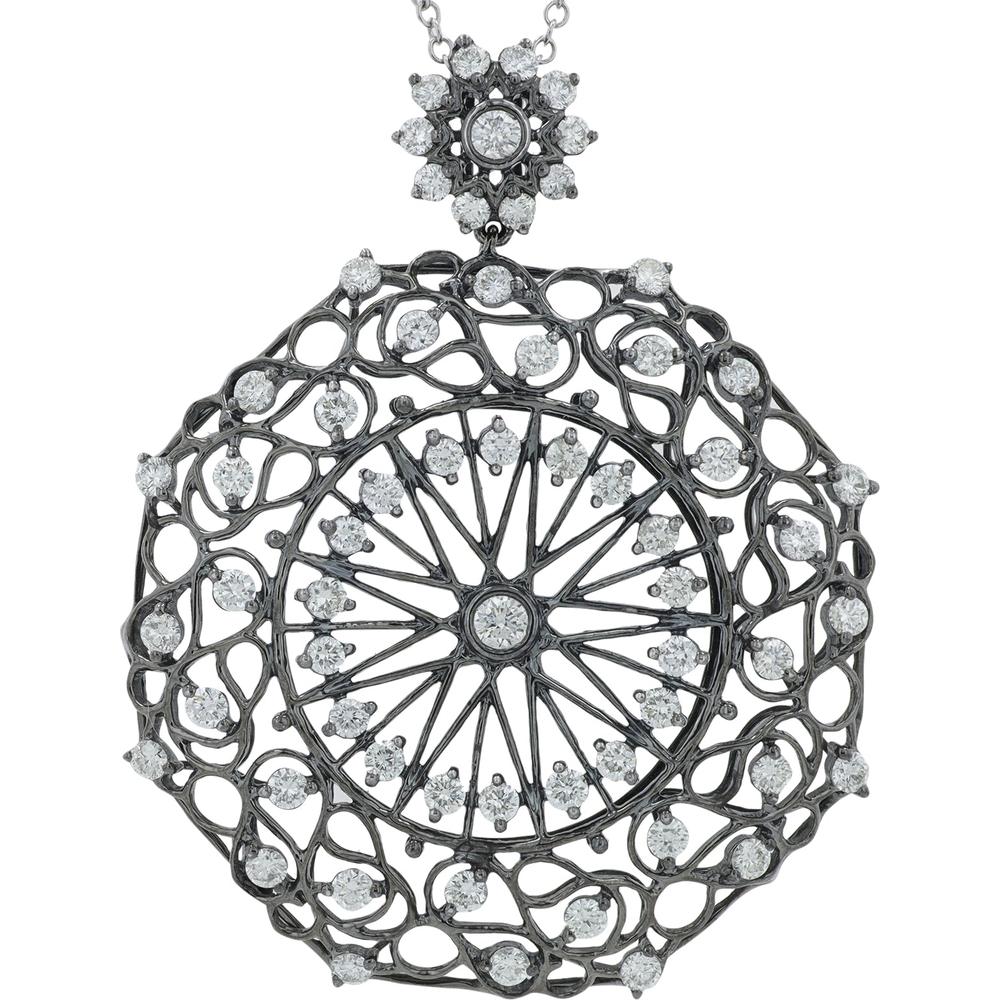 18K White Gold Diamond Pendant Necklace with 2.00 Carat Total Round Diamonds