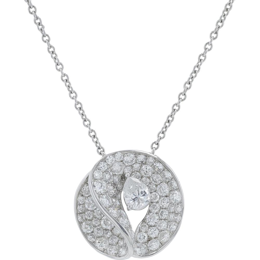 18K White Gold Diamond Pendant Necklace with 2.25 Carat Total Weight Pear and Round Diamonds