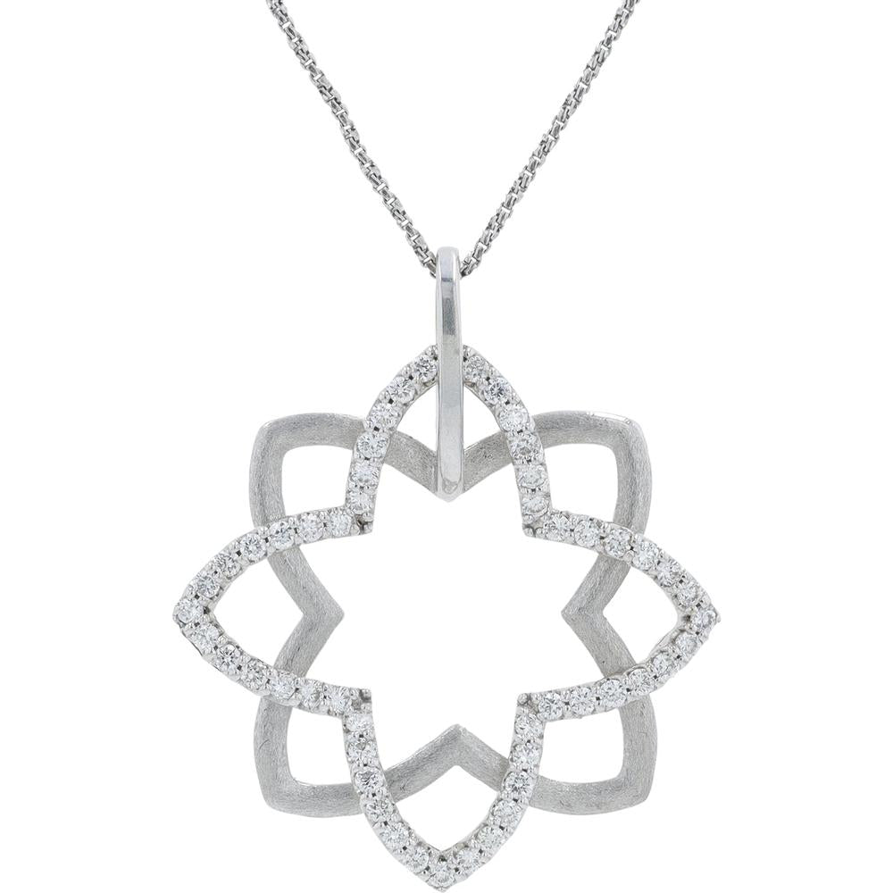 18K White Gold Diamond Pendant Necklace with Geometric Flower Design - 0.52 Carat Total Diamond Weight