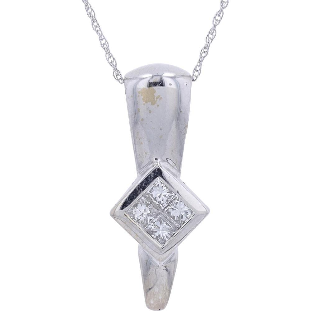 18K White Gold Diamond Pendant with Square Set Diamonds - 0.38 Carat Total Diamond Weight
