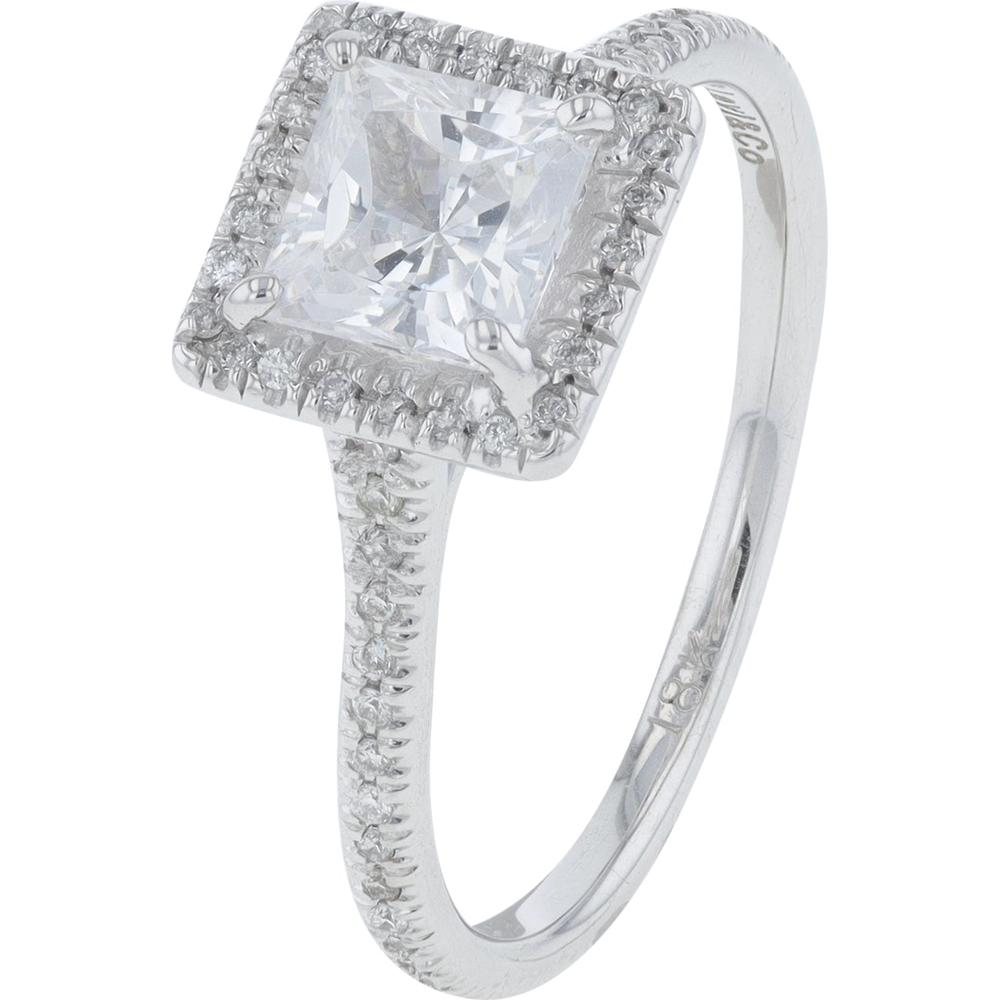 18K White Gold Diamond Princess Cut Semi-Mount Ring with 0.17 Carats of Diamonds - Holds 5.3 x 5.3mm Center Stone