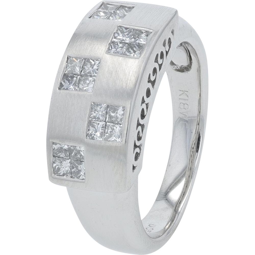 18K White Gold Diamond Ring with Princess Cut Square Diamonds - 0.54 Carat Total Diamond Weight