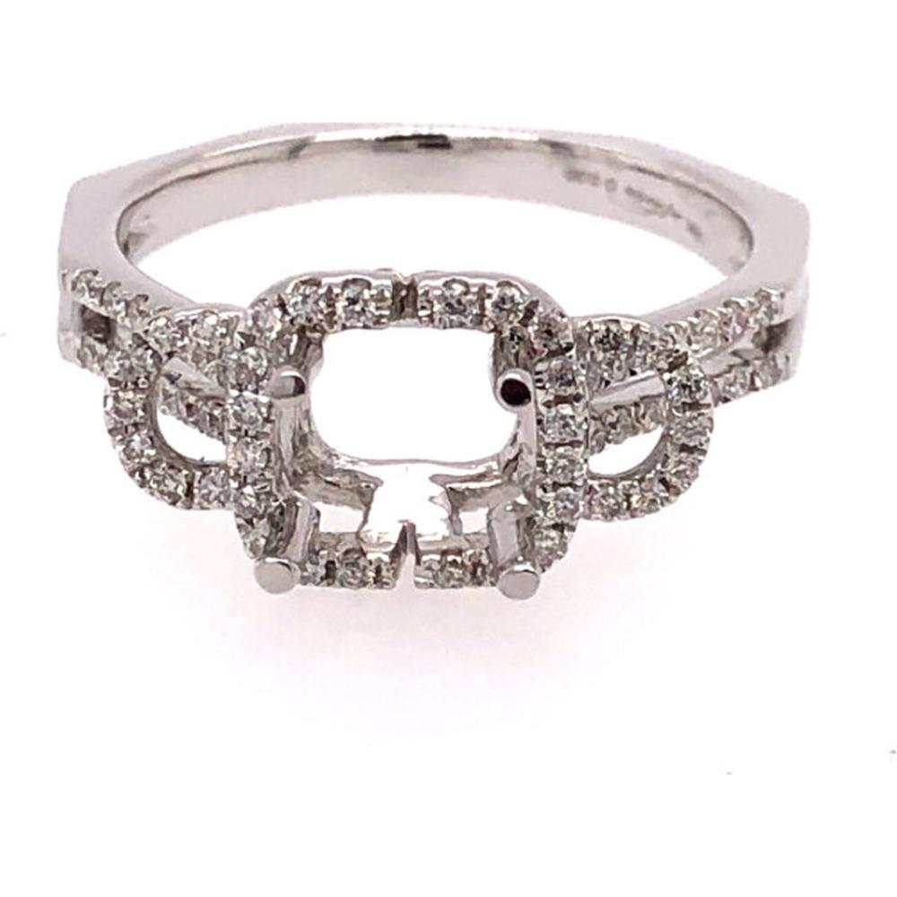 18K White Gold Diamond Semi-Mount Ring with Cushion-Shaped Halo Style Setting by Afarin