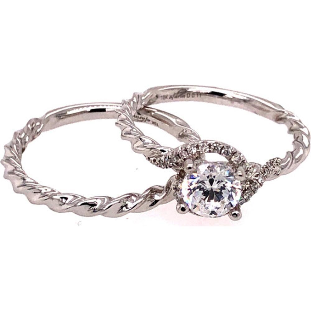 18K White Gold Diamond Semi-Mount Ring with Twisted Band and Round Center Stone Setting by Afarin