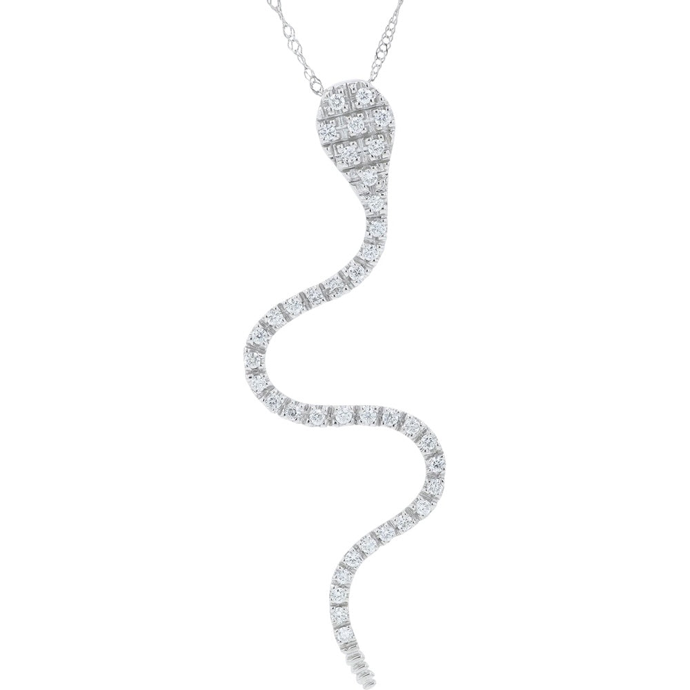 18K White Gold Diamond Snake Pendant with Round-Cut Diamonds - 0.50 Carat Total Diamond Weight and 18-Inch Chain