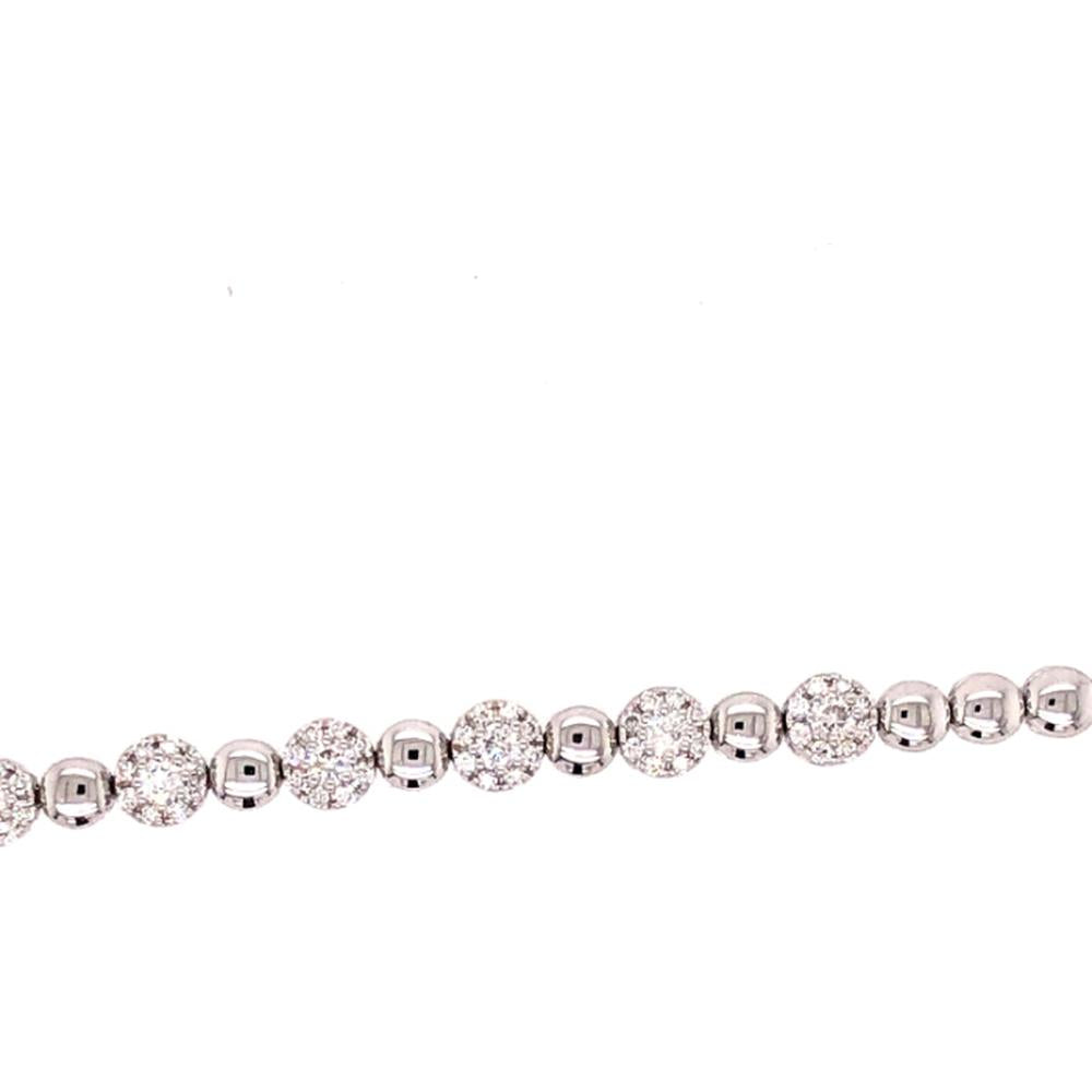 18K White Gold Diamond Station Bracelet with Alternating Polished Round Links by Afarin