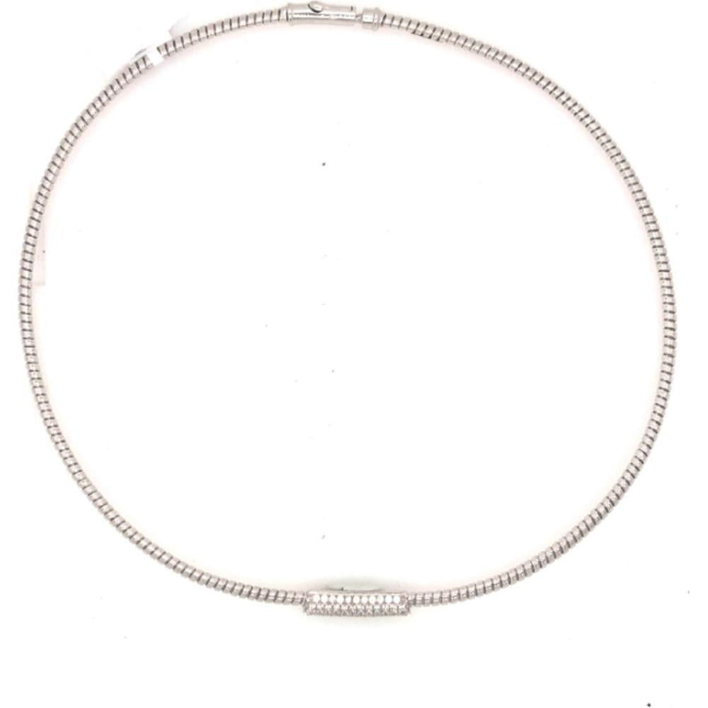 18K White Gold Diamond Station Necklace with Pavé Center Bar by Afarin