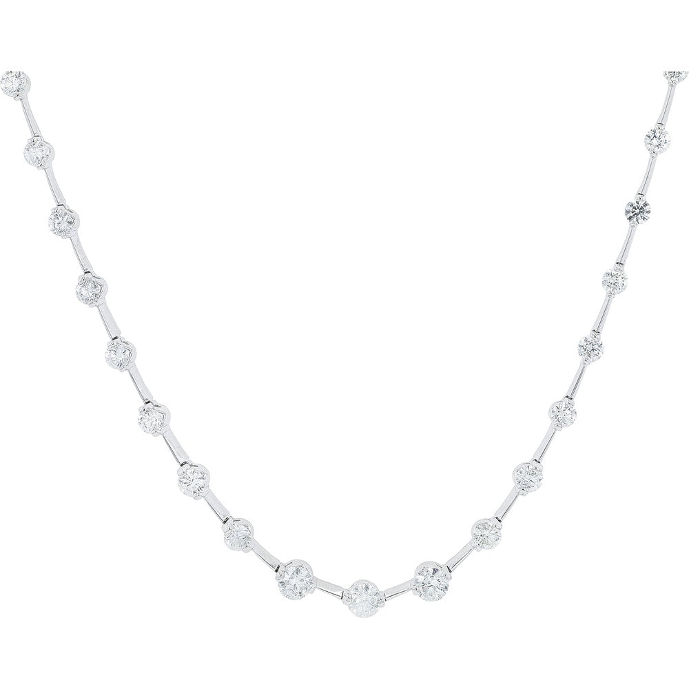 18K White Gold Diamond Station Necklace with Round Brilliant Cut Diamonds - 5.01 Carat Total Diamond Weight