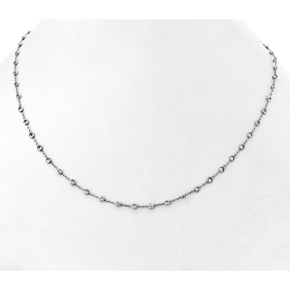 18K White Gold Diamond Station Necklace with Round Diamonds - 3.17 Carats Total Diamond Weight