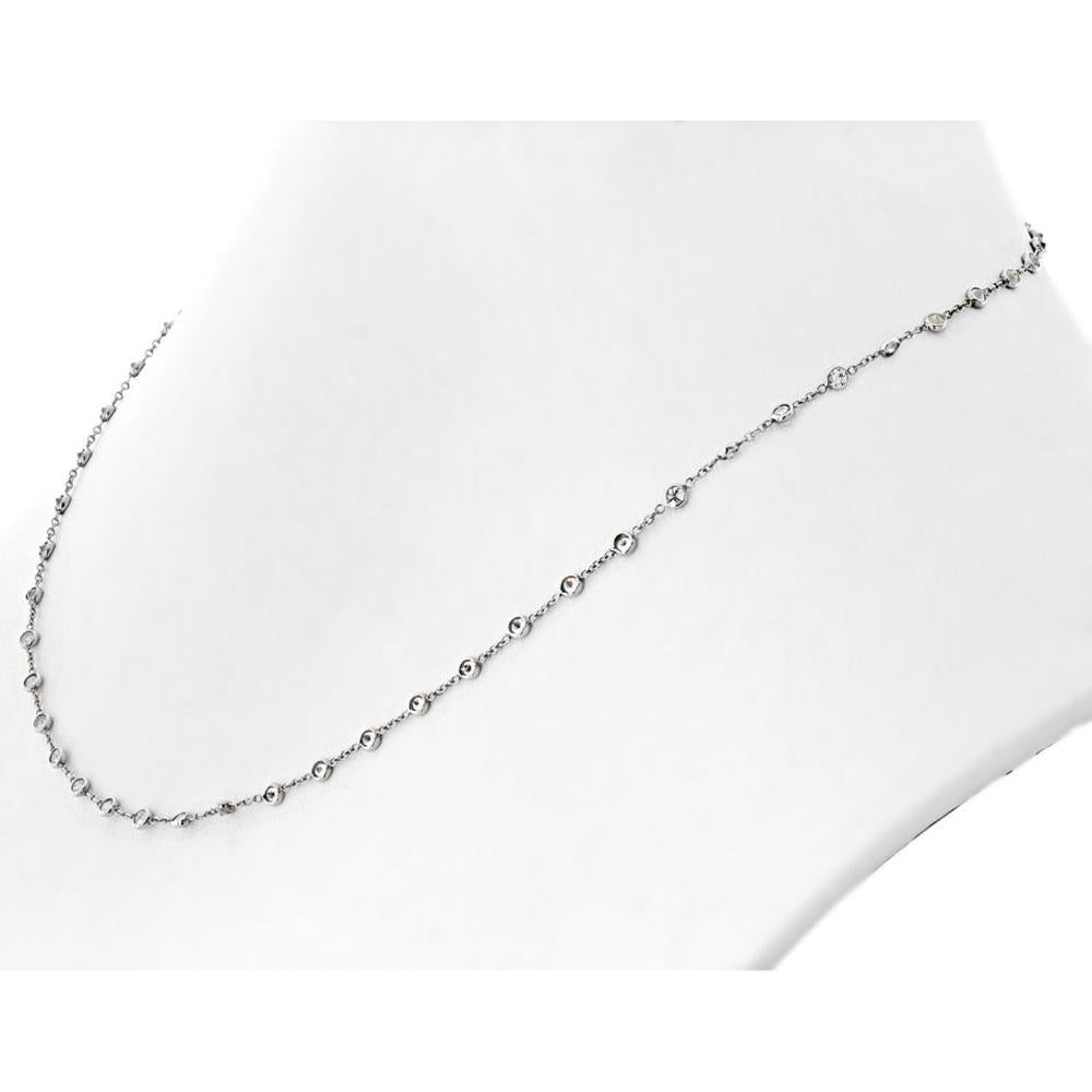 18K White Gold Diamond Station Necklace with Round Diamonds - 3.17 Carats Total Diamond Weight