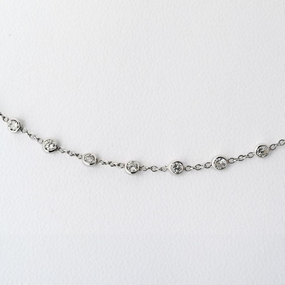 18K White Gold Diamond Station Necklace with Round Diamonds - 3.17 Carats Total Diamond Weight