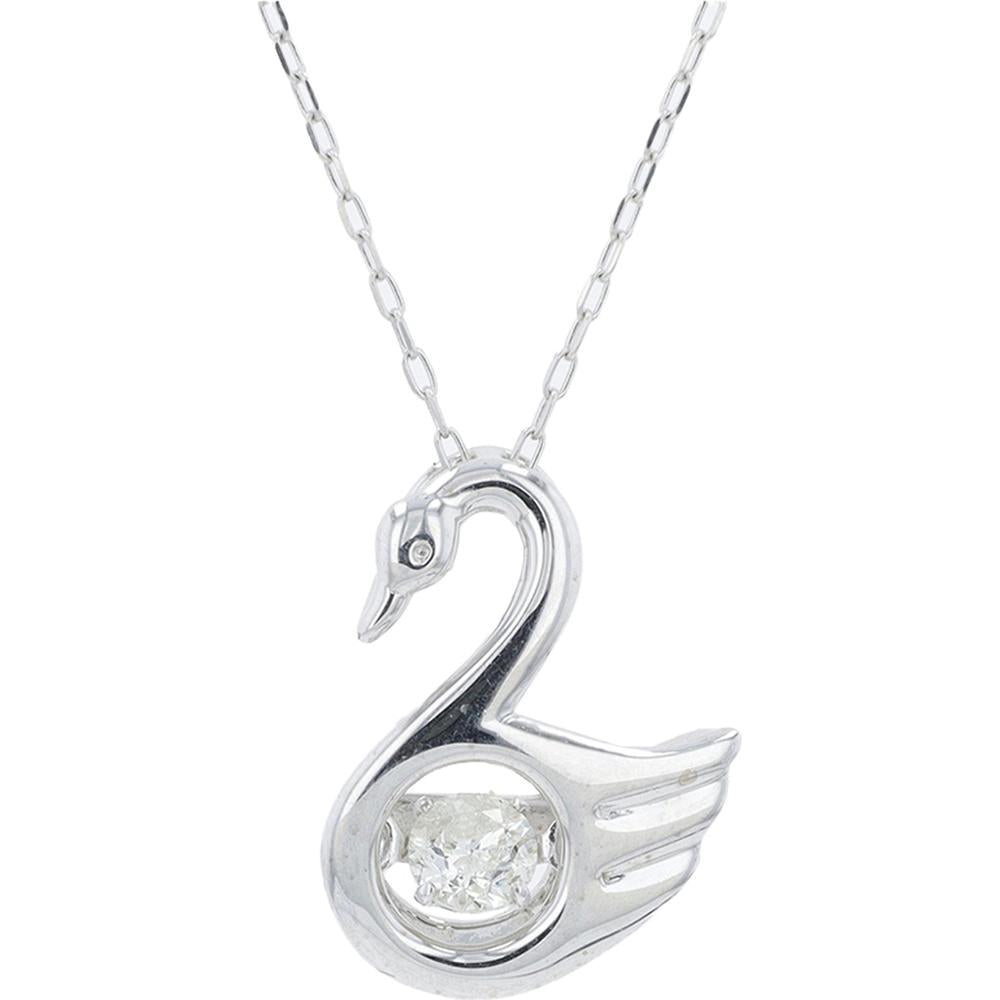 18K White Gold Diamond Swan Pendant Necklace - 0.10 Carats Total Diamond Weight