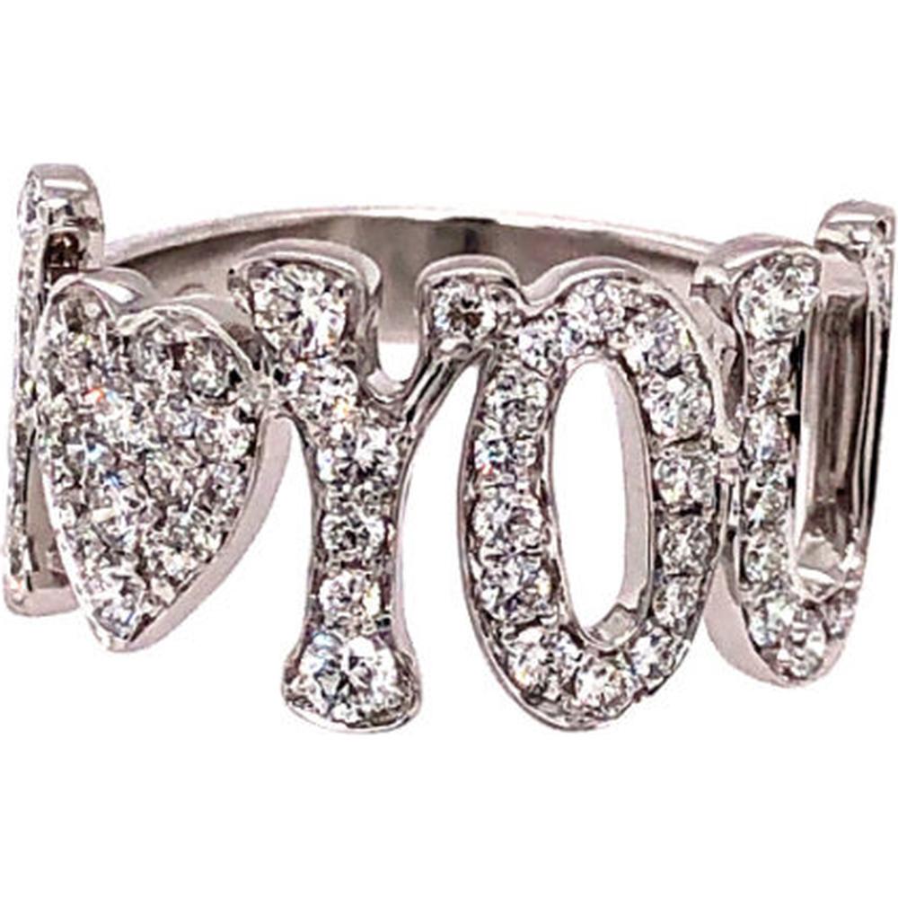 18K White Gold Diamond “YOU” Script Ring with Heart Motif by Afarin
