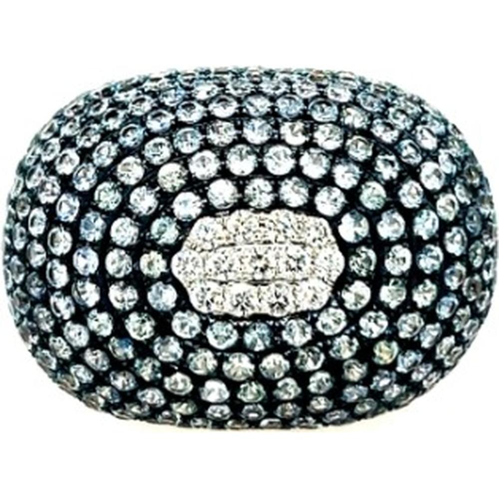 18K White Gold Dome Ring with Pavé Blue Sapphires and Center Diamond Cluster by Afarin