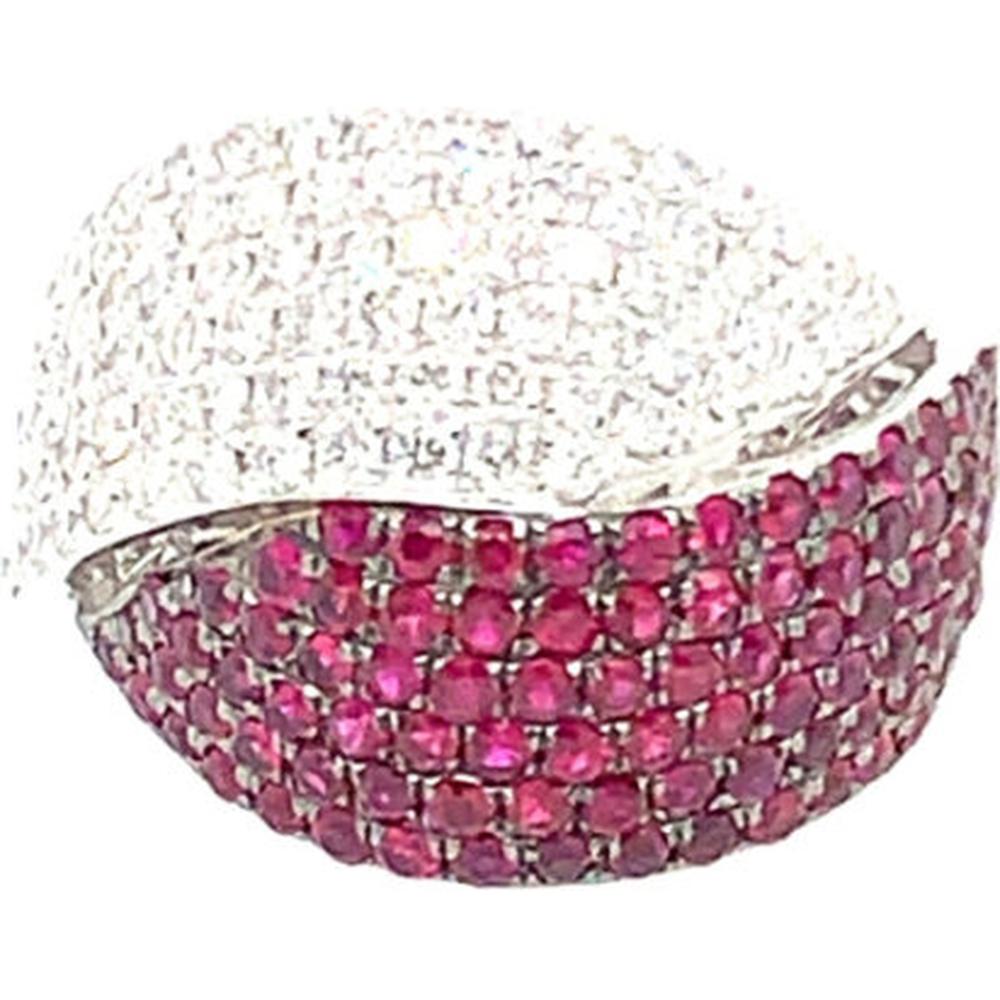 18K White Gold Dome Ring with Pavé Rubies and Diamonds by Afarin