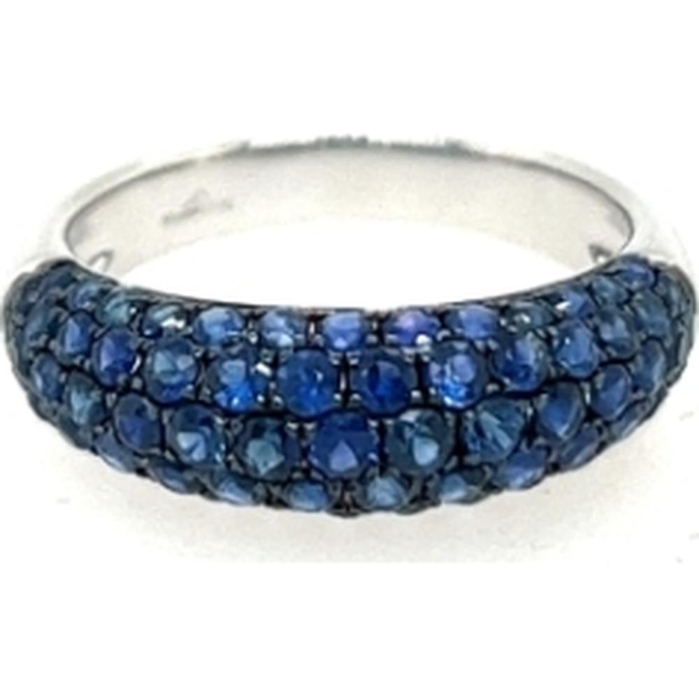 18K White Gold Domed Band Ring with Pavé Set Round Blue Sapphires by Afarin