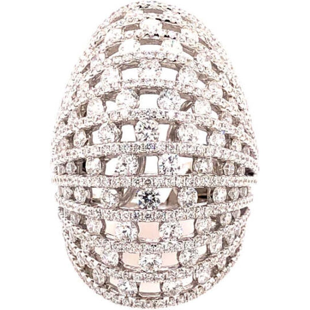 18K White Gold Domed Openwork Diamond Ring with Round Diamonds by Afarin
