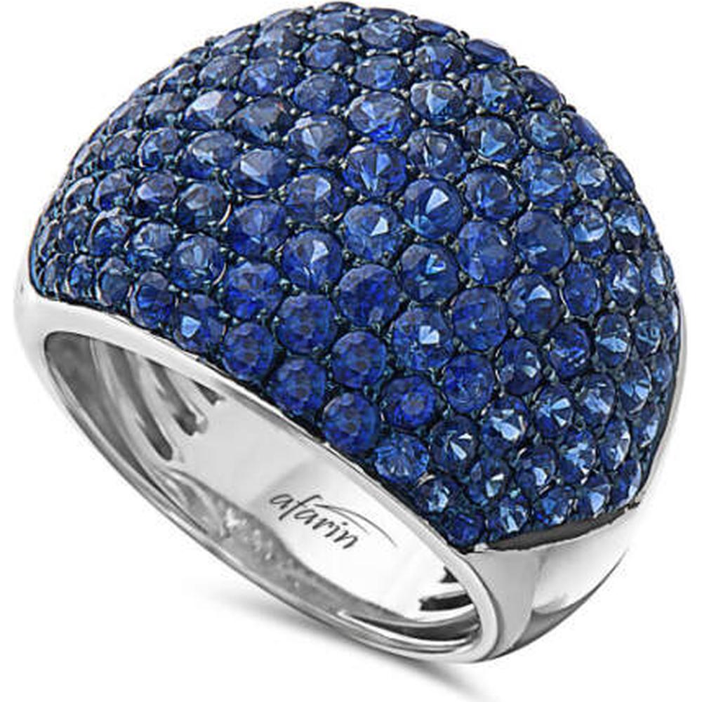 18K White Gold Domed Pavé Blue Sapphire Ring by Afarin