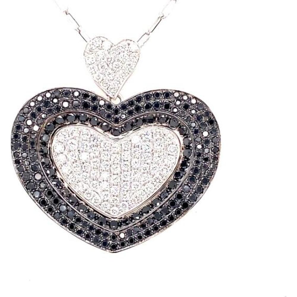18K White Gold Double Heart Pendant with Black and White Diamonds by Afarin