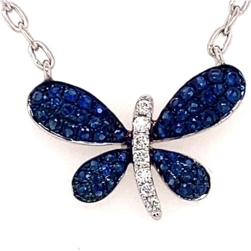 18K White Gold Dragonfly Necklace with Blue Sapphires and Diamond Accents by Afarin