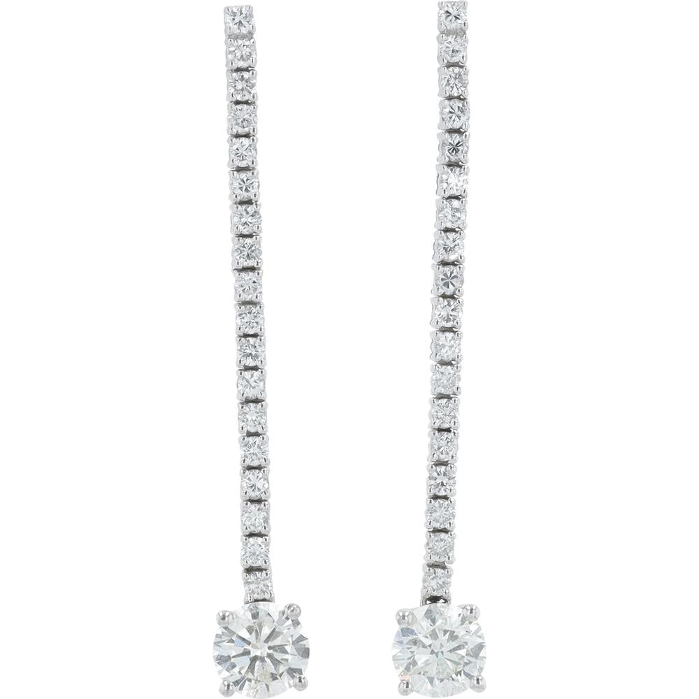 18K White Gold Drop Diamond Earrings - 2.10 Carat Total Diamond Weight
