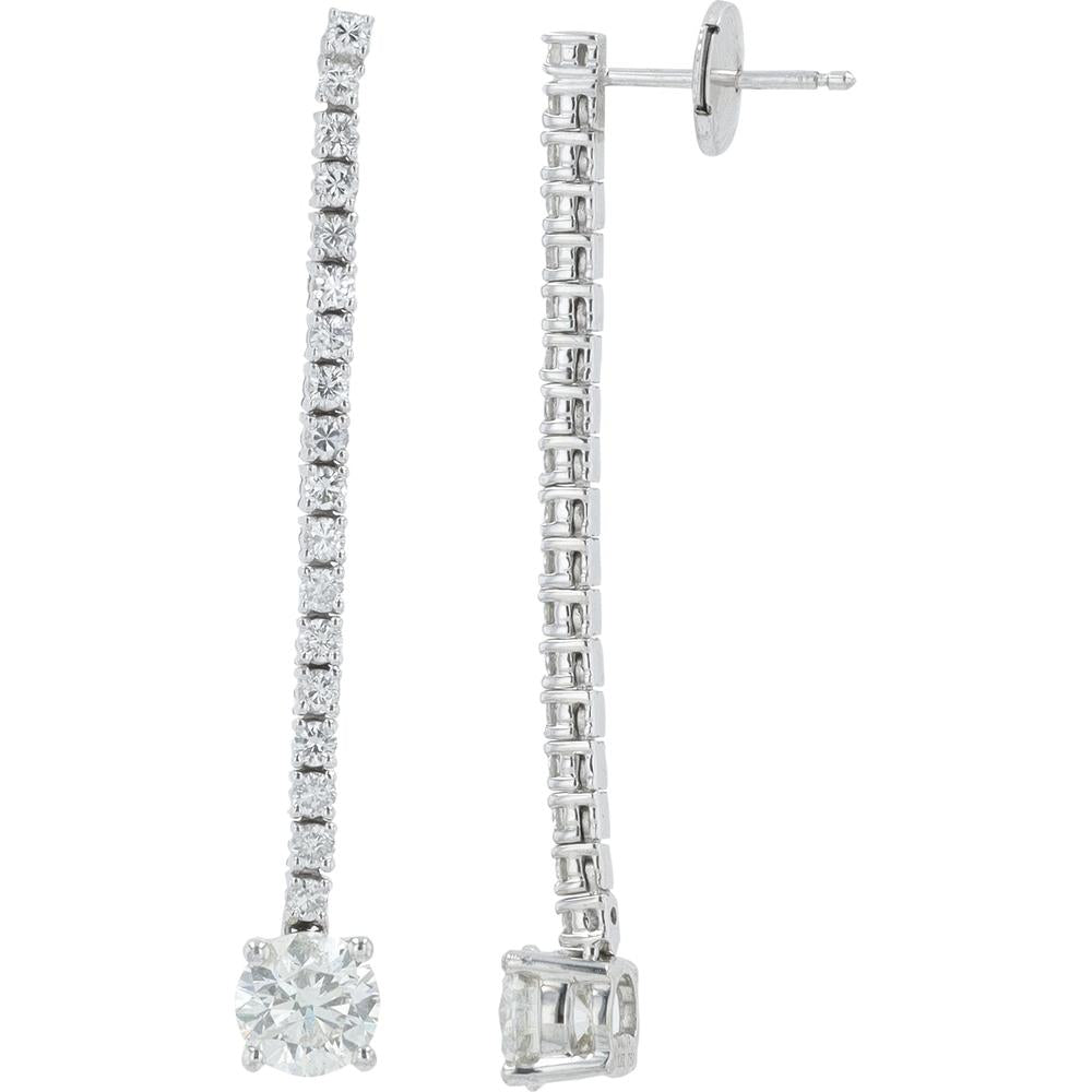 18K White Gold Drop Diamond Earrings - 2.10 Carat Total Diamond Weight